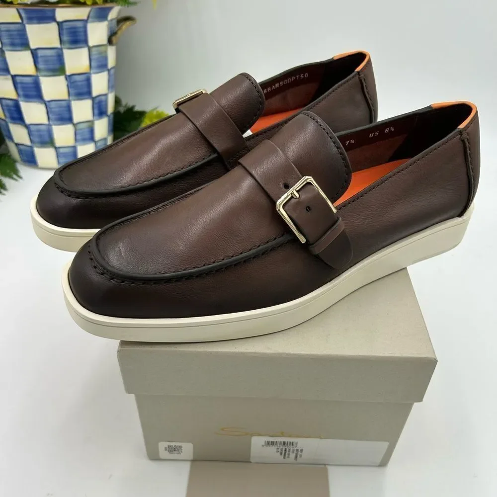 Men's Santoni dread Leather loafers size 8.5 US made in Italy